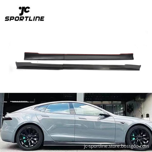 4PCS/SET RZ Style Carbon Fiber Side Door Skirts for Tesla Model S 14-17